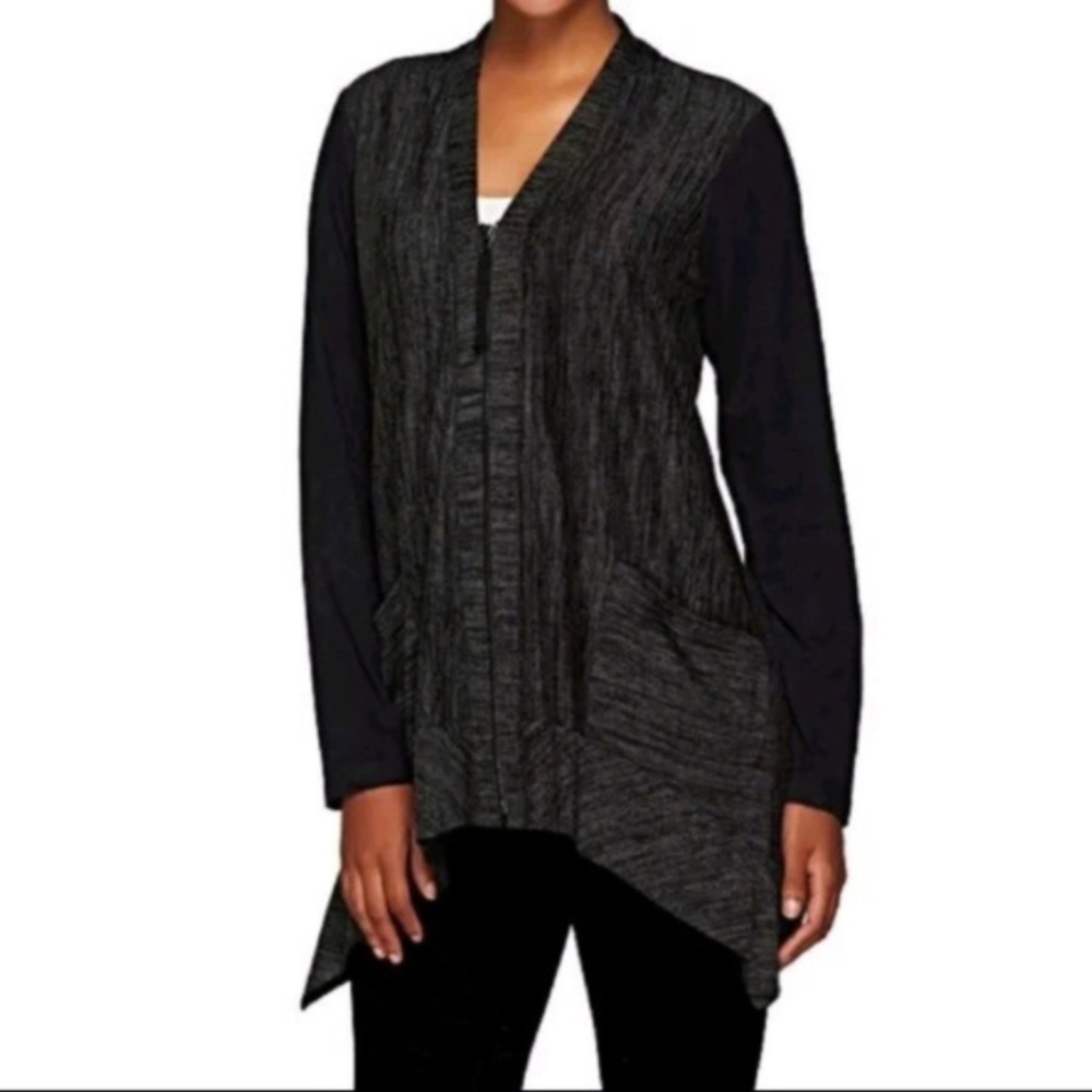 LOGO Lori Goldstein Charcoal Grey Cardigan Sweater